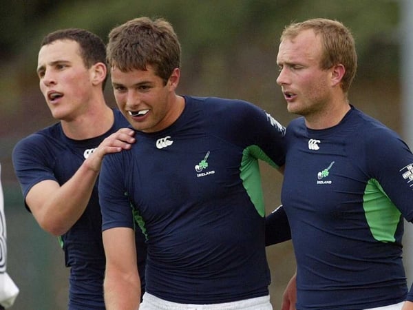 Tim Lewis and Graham Shaw congratulate John Jermyn (centre) on his goal