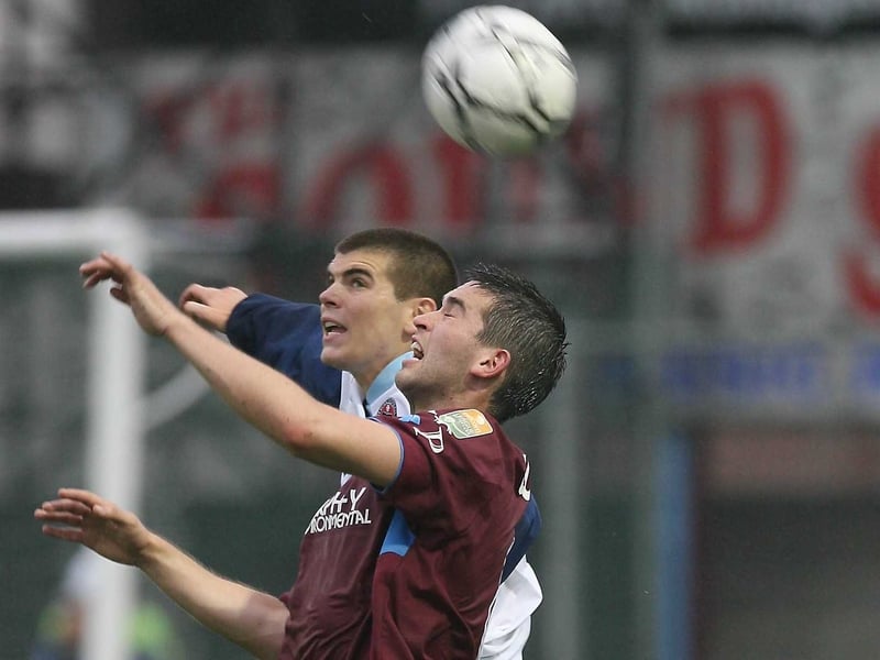 Drogheda's Gavin Whelan challenges Mark Rossiter of Bohemians