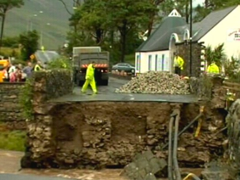 Leenane - Bridge swept away by flash flood