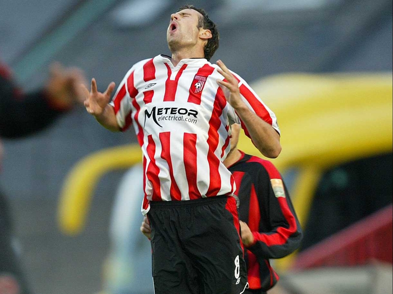 Ciaran Martyn was denied by a superb save from inspired Glentoran keeper Elliott Morris