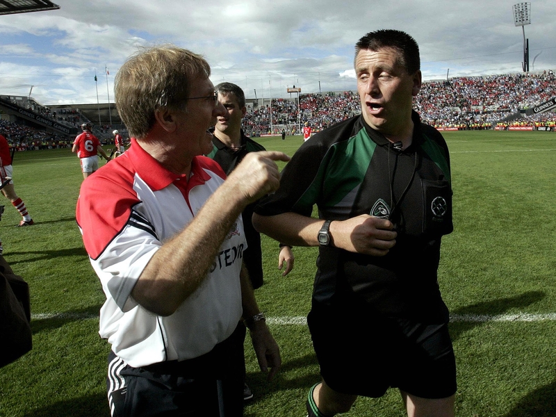 Gerald McCarthy and Brian Gavin 'chat' after the Waterford v Cork clash