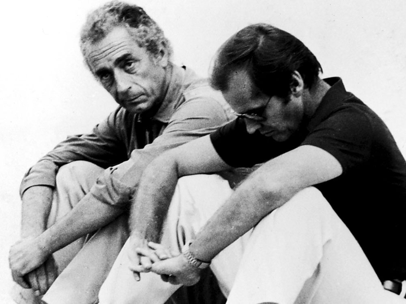 Michelangelo Antonioni with Jack Nicholson on the set of The Passenger in 1975