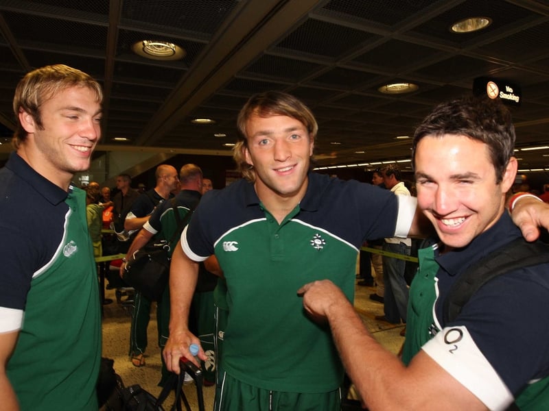 Stephen Ferris, Neil Best and Paddy Wallace in good humour in Dublin airport ahead of their flight to Capbreton