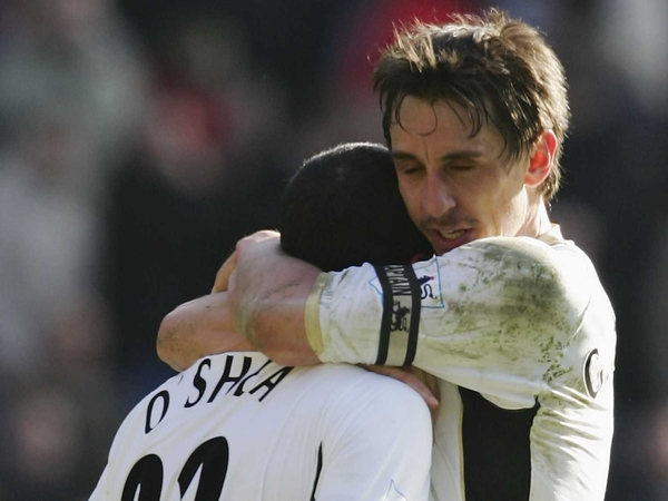 Gary Neville made a return to action against Hull City