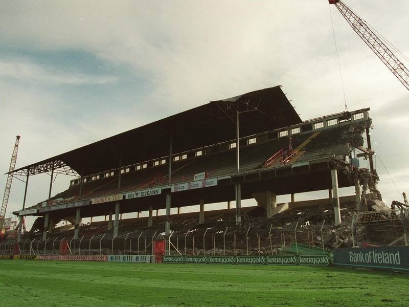 Demolition of the Cusack Stand begins in 1993.