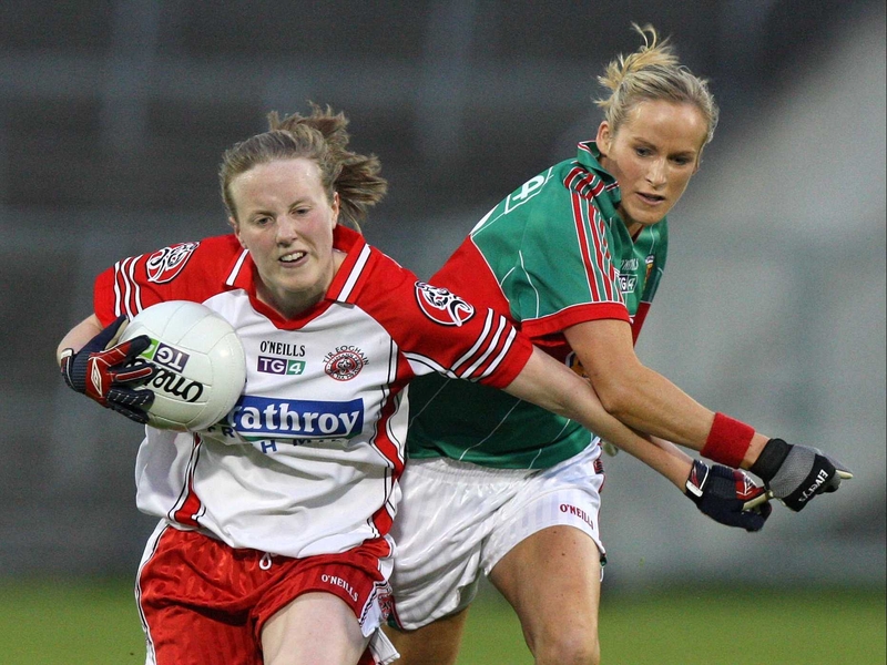 Tyrone's Cathy Donnelly holds off Mayo's Sharon McGing