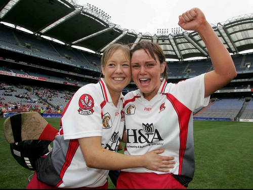 Derry's Aileen Laverty and Julie McVeagh celebrate their last-gasp win