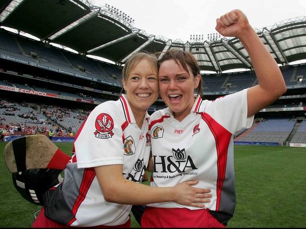 Derry's Aileen Laverty and Julie McVeagh celebrate their last-gasp win