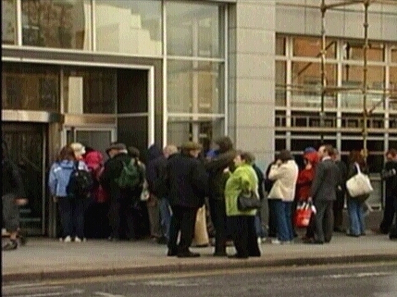 Northern Rock - Customers queued outside the bank's Dublin office