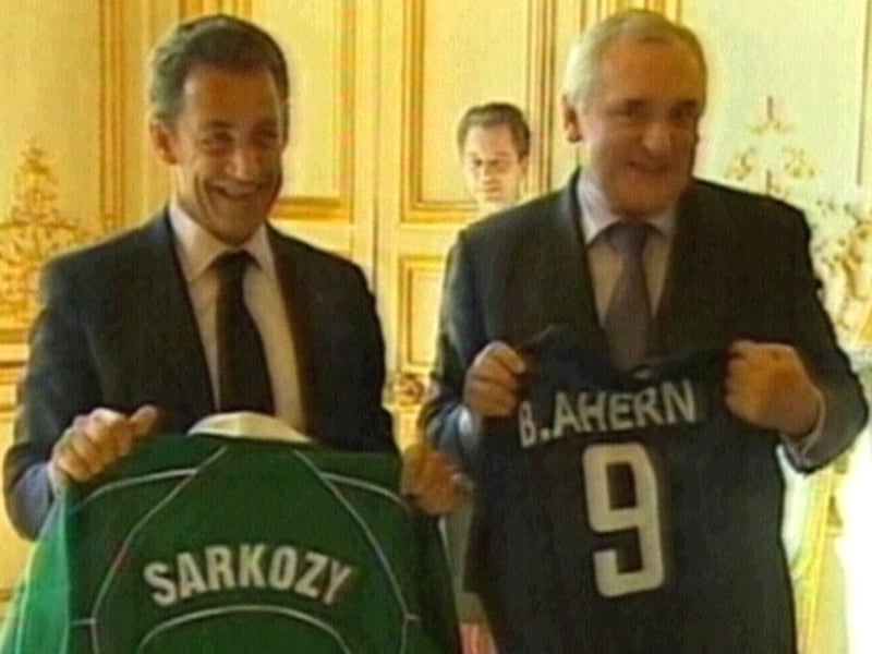 Sarkozy &amp; Ahern - Leaders attend rugby match