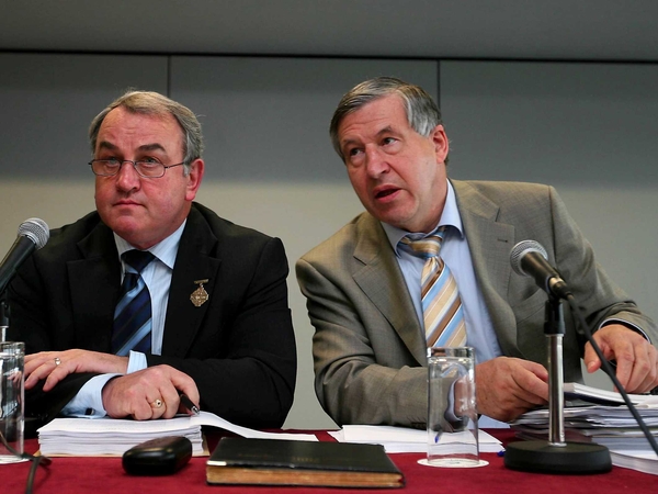 Nickey Brennan &amp; Liam Mulvihill listen to the arguments of the delegates