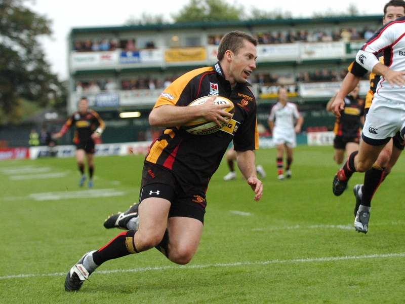 Gareth Wyatt goes over for the first try at Rodney Parade