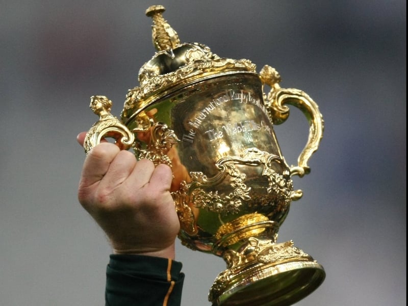 John Smit holds up the Webb Ellis Trophy won by South Africa in France in 2007