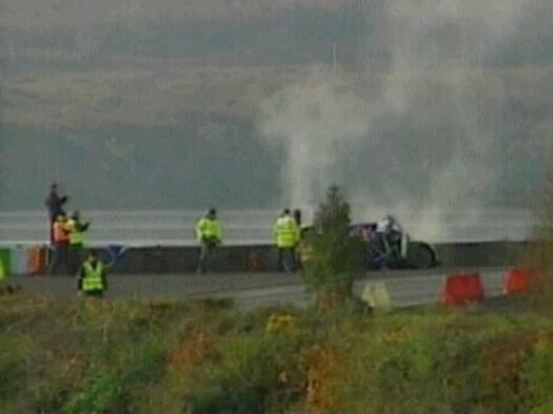 The Finnish driver slid into a wall on a right hand corner on the banks of Lough Gill