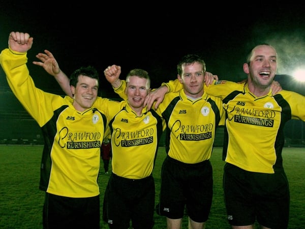 Finn Harps players celebrate their promotion