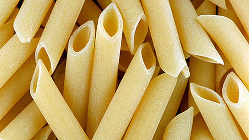 Penne With Spicy Tomato Sauce And Sizzling Bacon