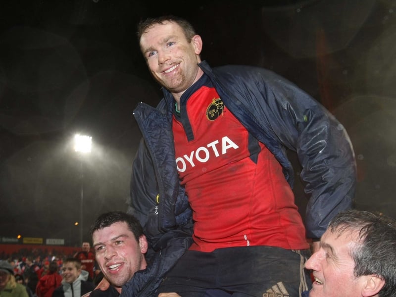 John Kelly is held aloft after playing his last game in a Munster jersey