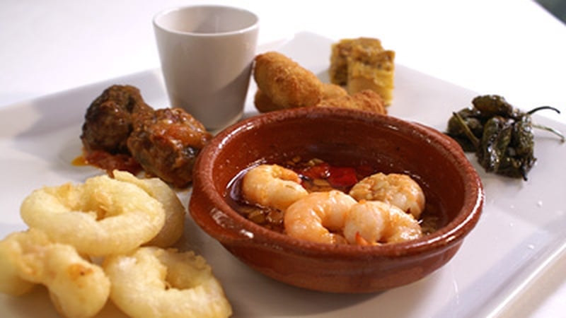 Selection of Best Spanish Tapas with a Glass of Lustau Puerto Fino Sherry
