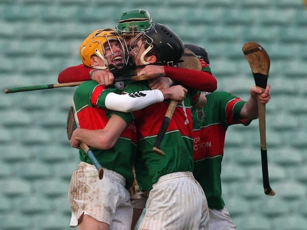 Loughmore-Castleiney players celebrate their Munster final victory over Tulla