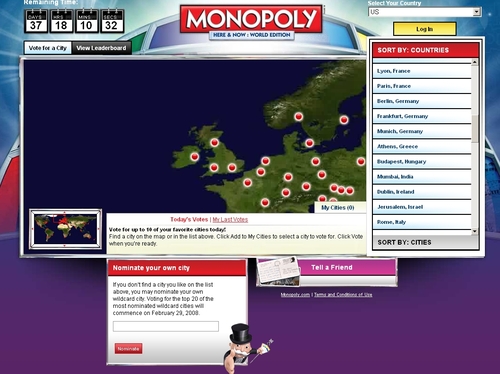 Monopoly - 22 cities to be voted on to the board