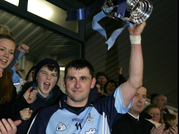 Dublin captain Alan Brogan lifts the O'Byrne Cup at Parnell Park tonight