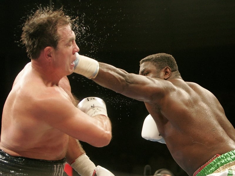 Samuel Peter (r) will be Vitali Klitschko's first opponent since he retired four years ago