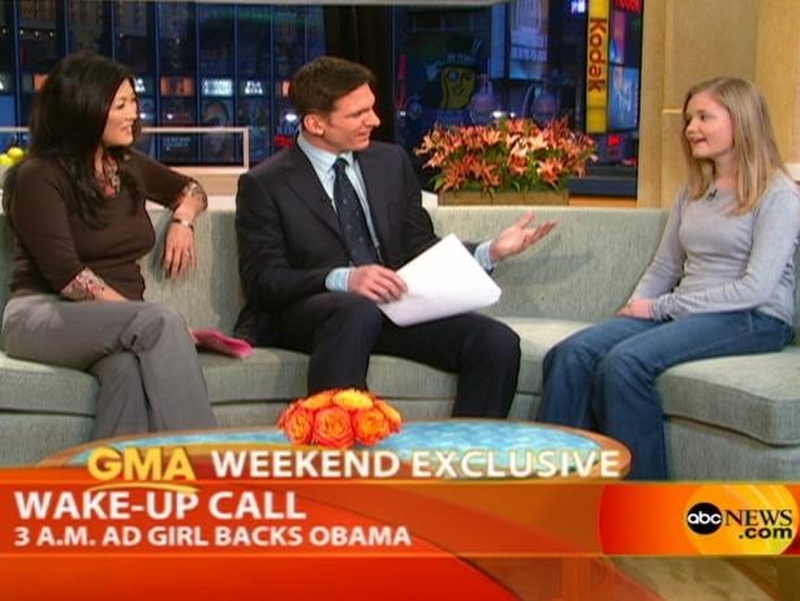 Casey Knowles (right) - The Obama supporter reacts to Clinton's 3am ad