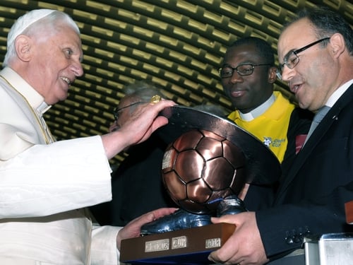 Clericus Cup - The Pope holds the top trophy at a recent opening ceremony