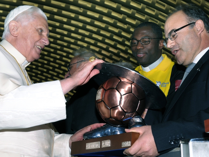 Clericus Cup - The Pope holds the top trophy at a recent opening ceremony