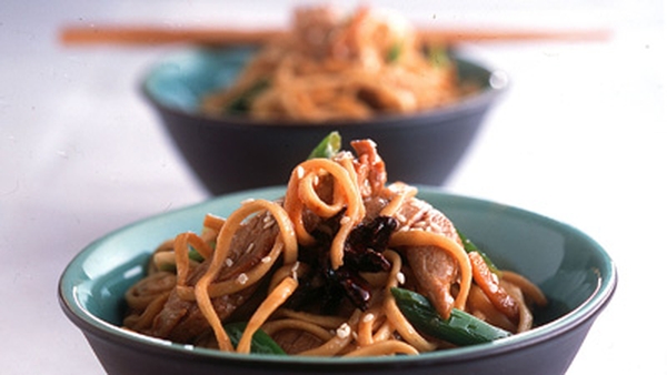 Crispy Pork Belly in a Honey Marinade with Noodles