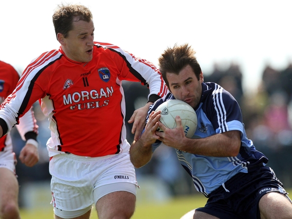 Bryan Cullen tries to keep possession at Crossmaglen this afternoon