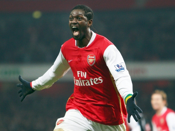 Emmanuel Adebayor's hat-trick helped Arsenal to an impressive victory over a poor Derby side