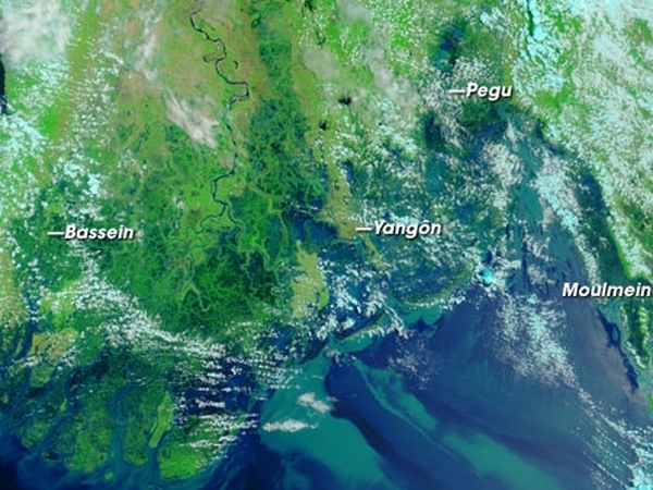 Burma 5 May - Coastal areas hit by floods - (Credit: NASA)