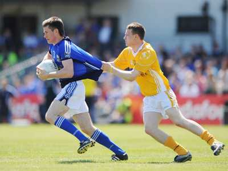 Mark Leddy of Cavan, in action against Antrim's Simon Dowds