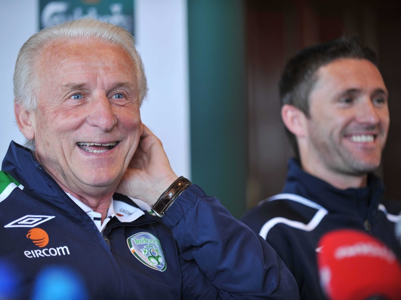 Giovanni Trapattoni was in a relaxed mood as he faced the media with captain Robbie Keane today