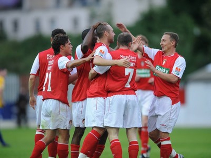 Mark Quigley, centre, St Patrick's Athletic, celebrates his goal against Longford Town with his team-mates