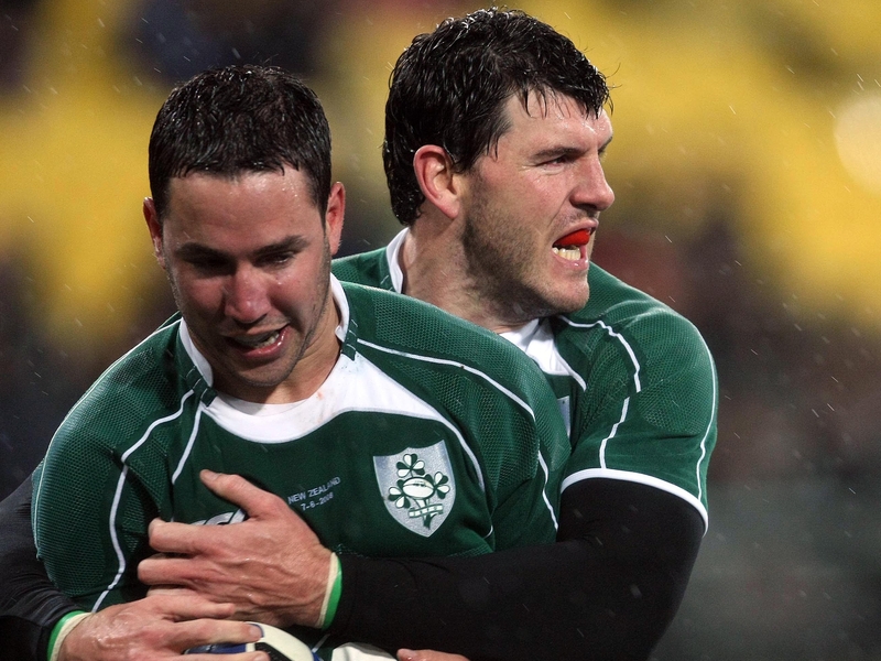 Shane Horgan congratulates Paddy Wallace on his try