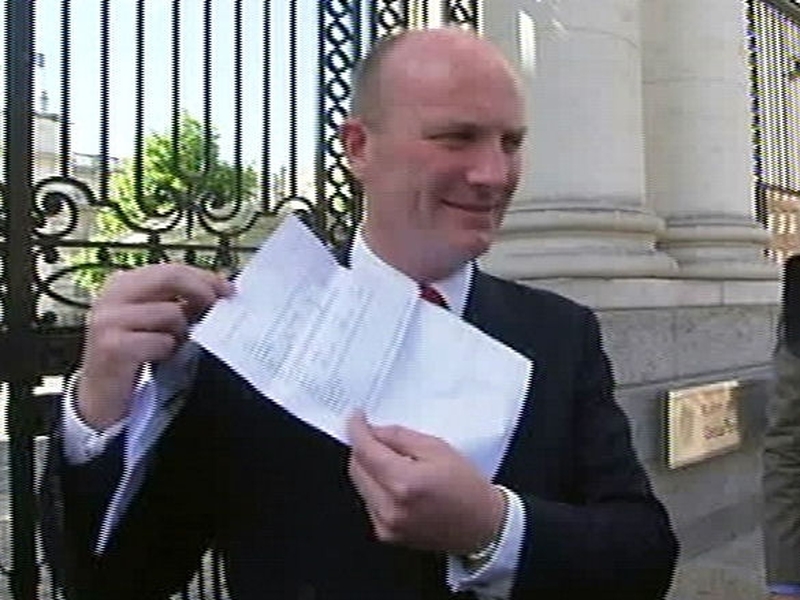 Tickets to Brussels - Libertas' Declan Ganley holds up his latest stunt