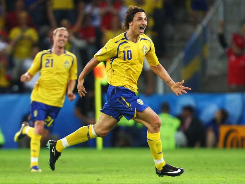 Zlatan Ibrahimovic celebrates breaking the deadlock against a dour Greece side