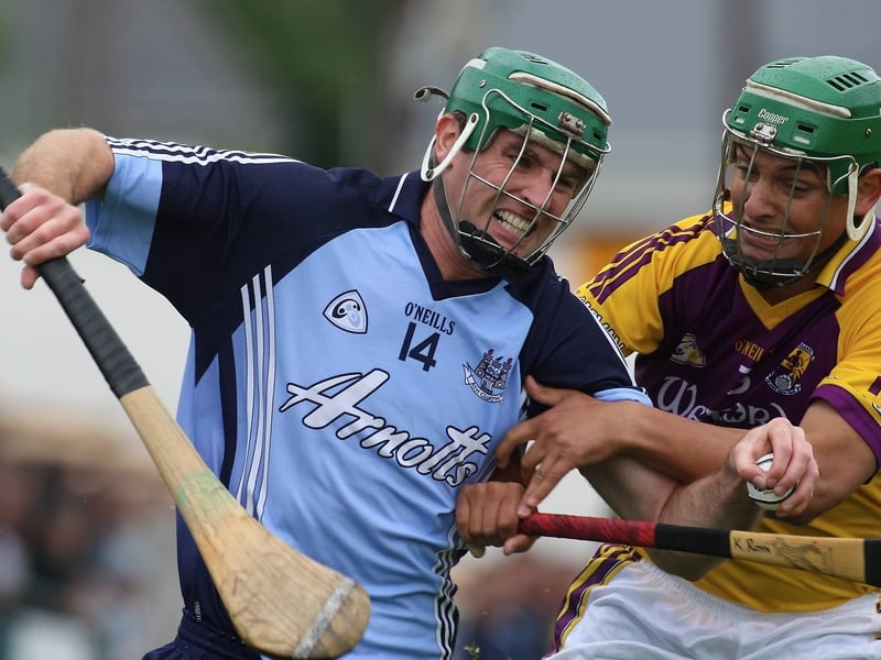 Dublin's John Kelly and Keith Rossiter of Wexford tussle for posession in Kilkenny