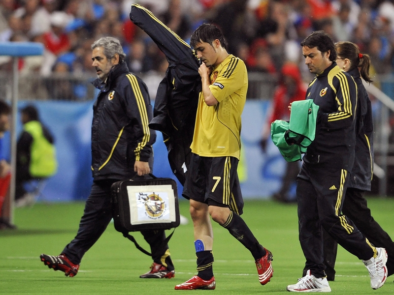 David Villa was substituted after 35 minutes with a thigh injury