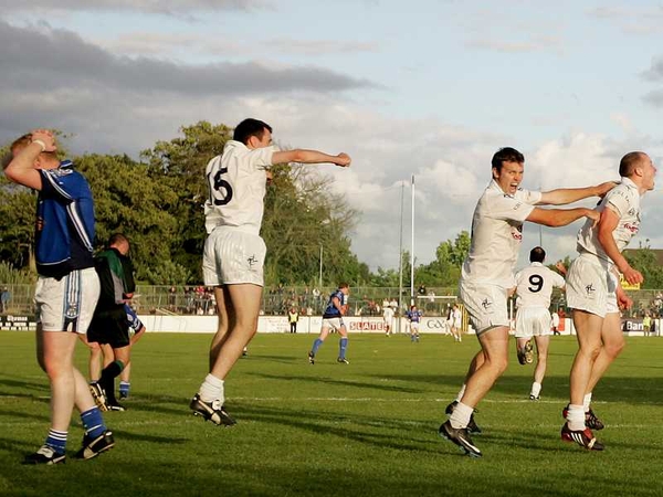 James Kavanagh, far right, celebrates his injury-time winner along with team-mate Ken Donnelly