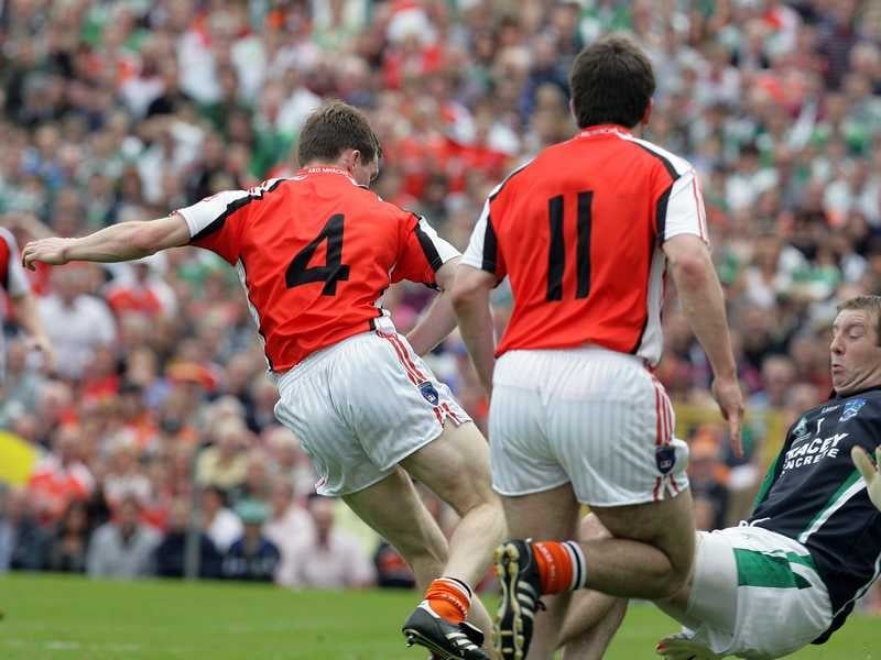 Armagh's Finnian Moriarty strikes for a rare goal