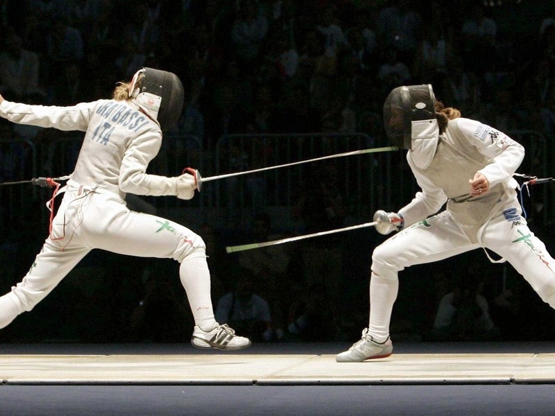 Italy's Valentina Vezzali (r) in action against Margherita Granbassi