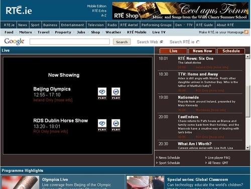 RTÉ.ie/Live - All news programmes will be blocked during the Olympics