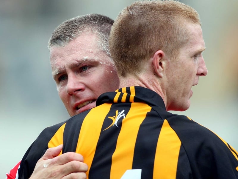 Cork's Diarmuid O'Sullivan and Henry Shefflin of Kilkenny embrace at the end of the game