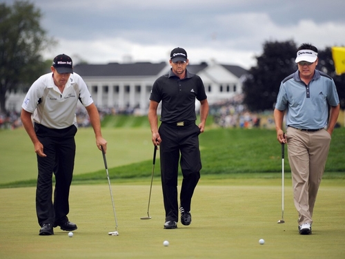 Padraig Harrington with final round playing partners Sergio Garcia and Charlie Wi