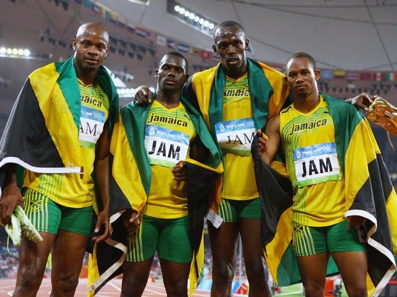 Asafa Powell and Usain Bolt both won gold medals on the Jamaica relay team