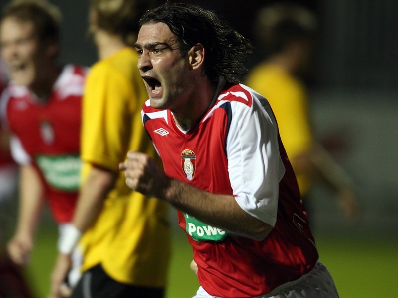 Jason Gavin runs away to celebrate his equaliser