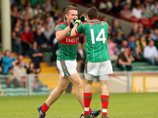 Mayo's Cian Tobin celebrates a goal with team-mate Aiden Walsh